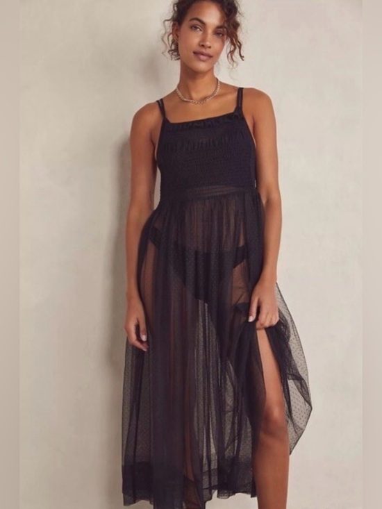 Free People Dresses & Skirts - Free People Can’t Stop Won’t Stop Black Sheer Whimsigoth Slip Dress Size Small